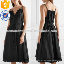 New Black Spaghetti Strap Belted überbackene Baumwolle Midi Sommer Täglichen Kleid Herstellung Großhandel Mode Frauen Bekleidung (TA0073D)